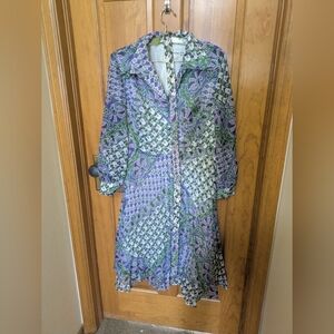 Elegant Purple and Green Patterned Dress